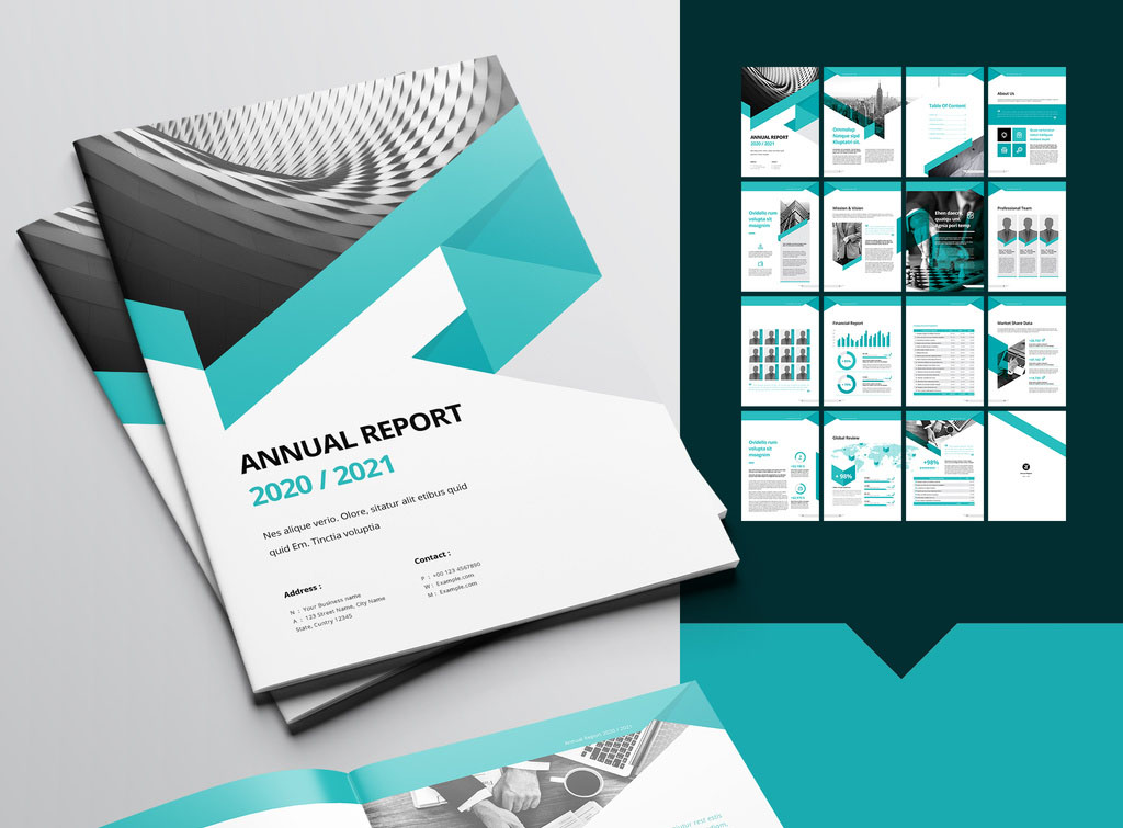 Annual Report Layout with Green Accents