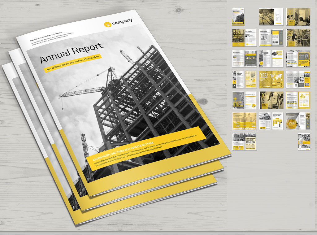 Annual Report Layout with Yellow Accents