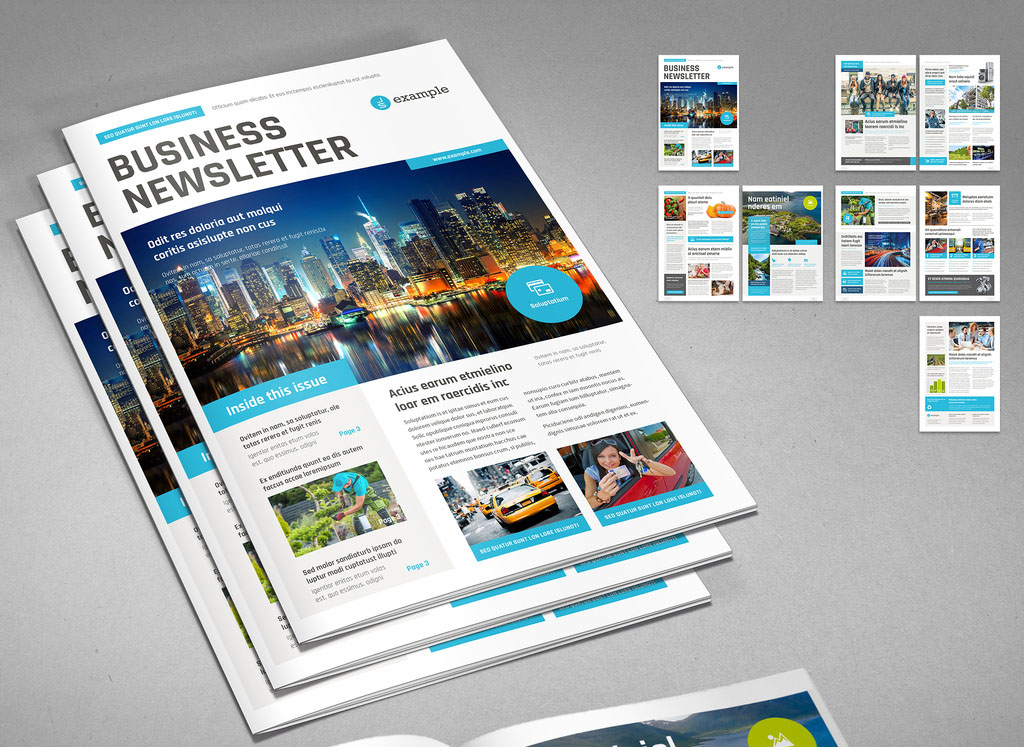 Business Newsletter Layout with Cyan Accents