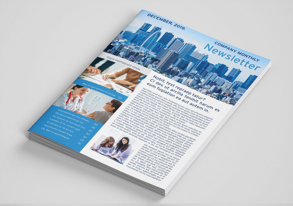 Company Newsletter Layout with Blue Accents