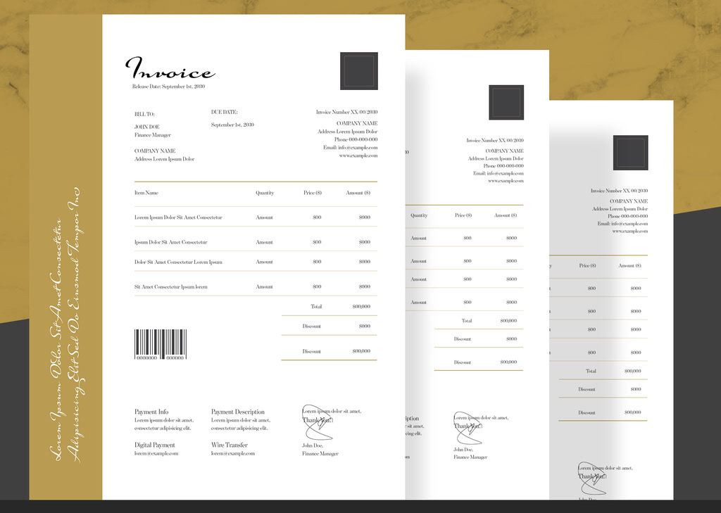 Elegant Invoice Layout with Gold Accents