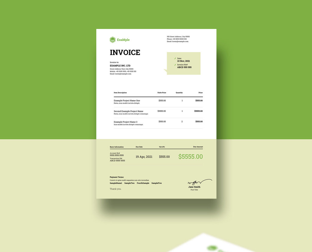 Green and White Corporate Invoice Layout