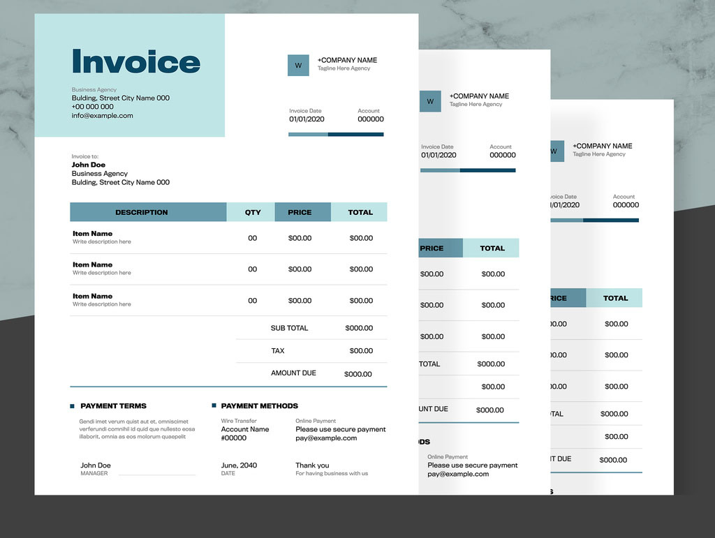 Invoice Layout with Blue Accents