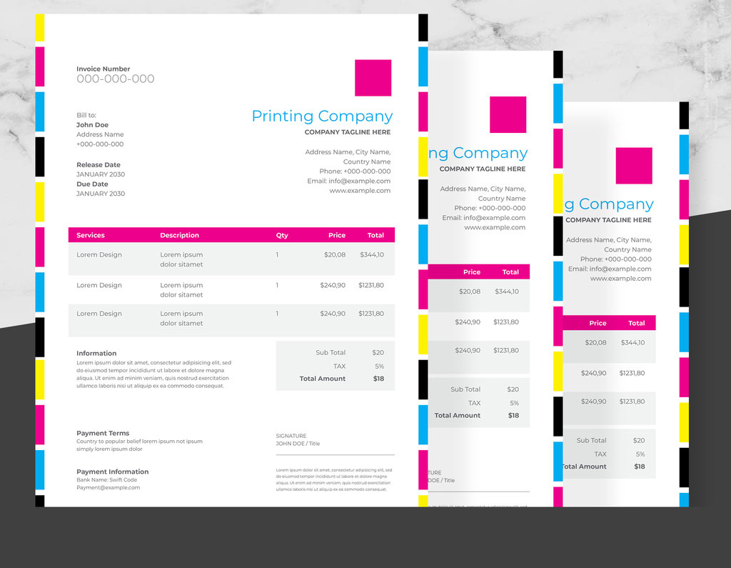 Invoice Layout with CMYK Design Elements
