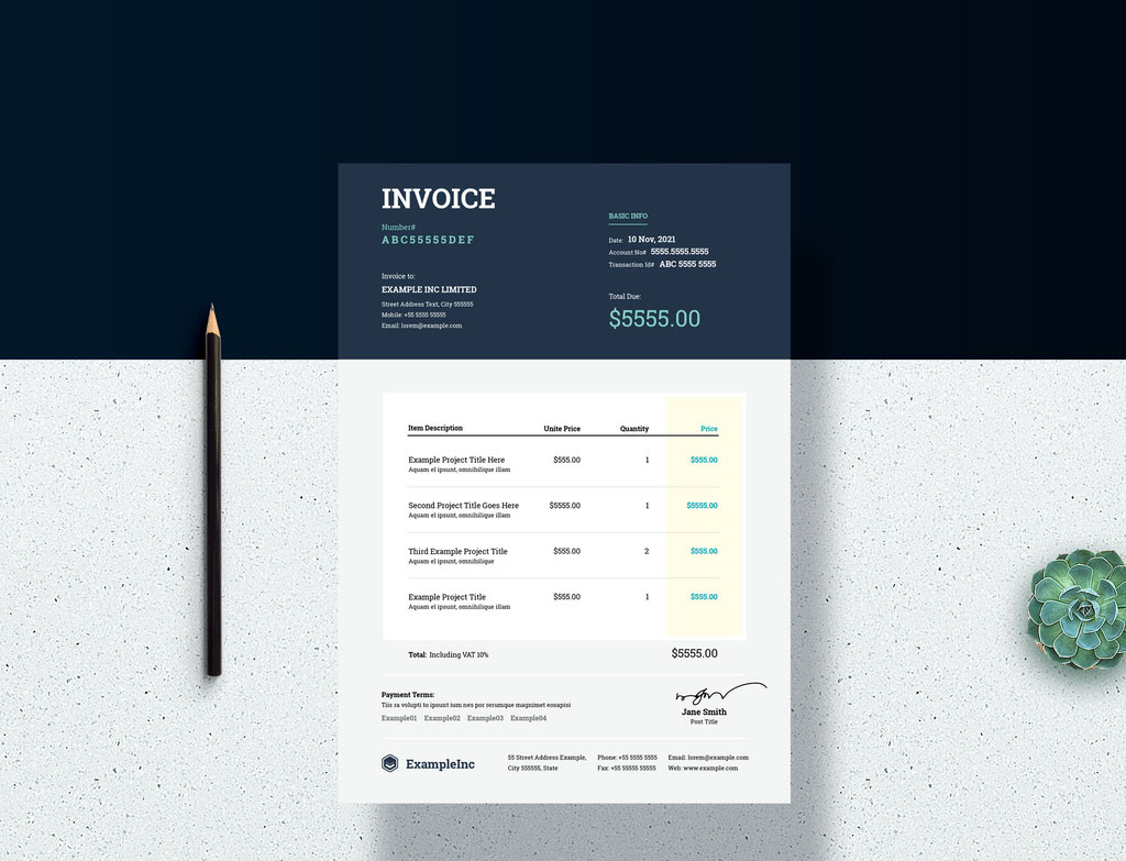 Invoice Layout with Dark Blue Header