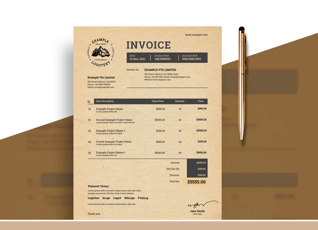 Invoice Layout with Paper Texture Background Element