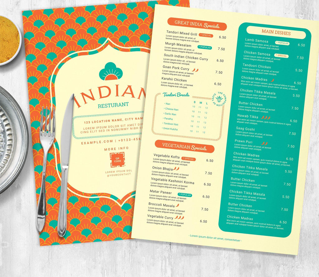 Menu Layout with Indian Patterns