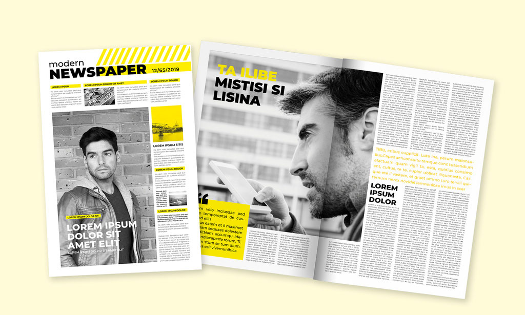 Minimal Newspaper Layout with Yellow Accents