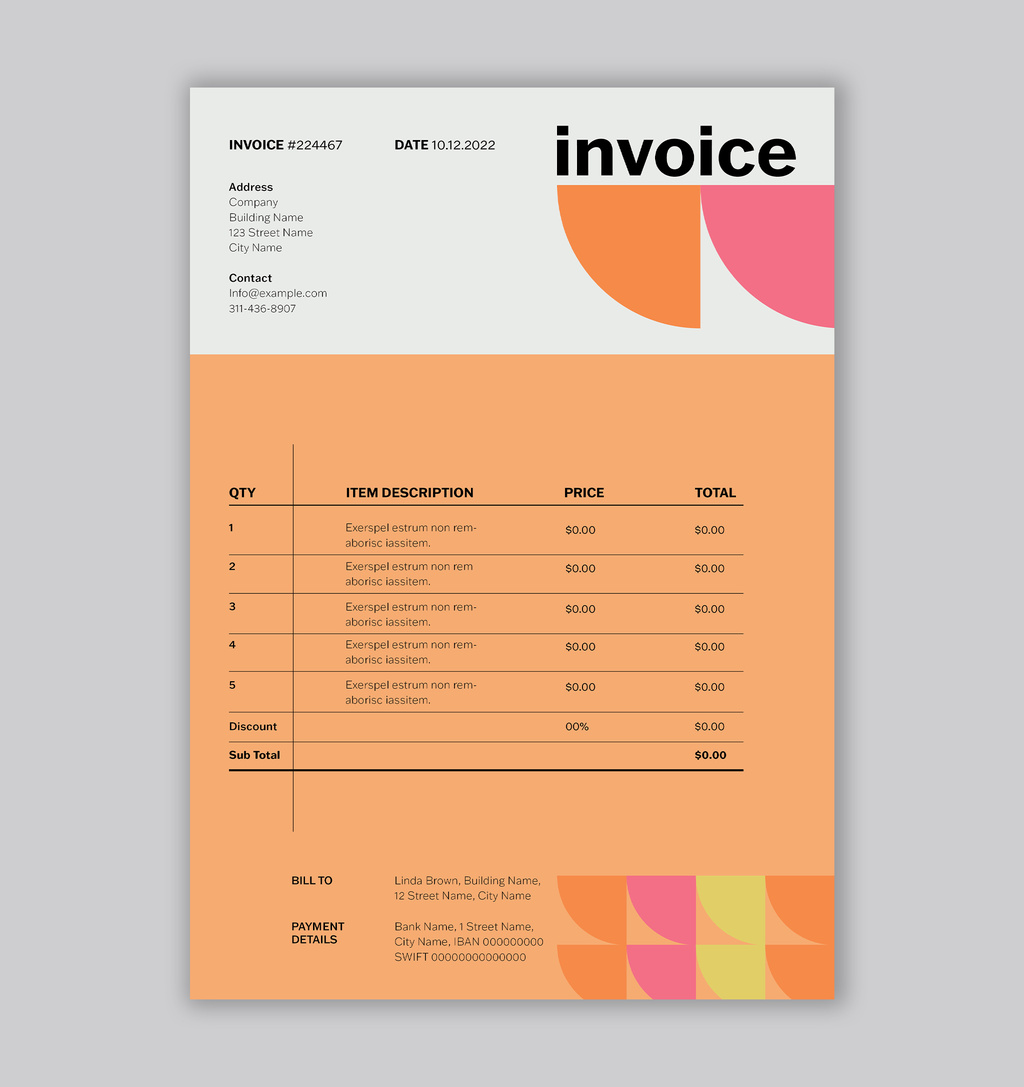 Minimal Orange Invoice with Abstract Shapes