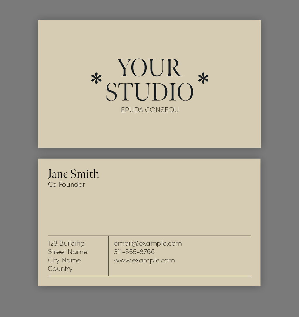 Modern Business Card Layout with Tan Accent