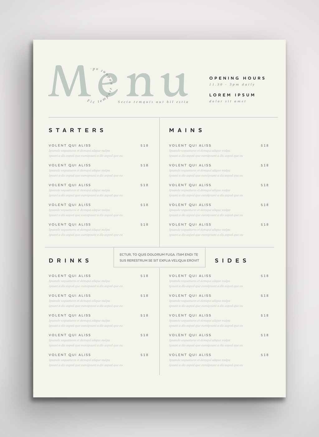 Off White Menu Layout with Pale Green Accents