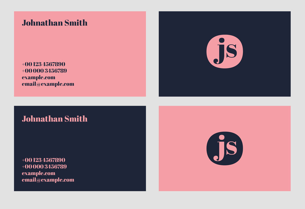 Pink and Navy Blue Business Card Layout