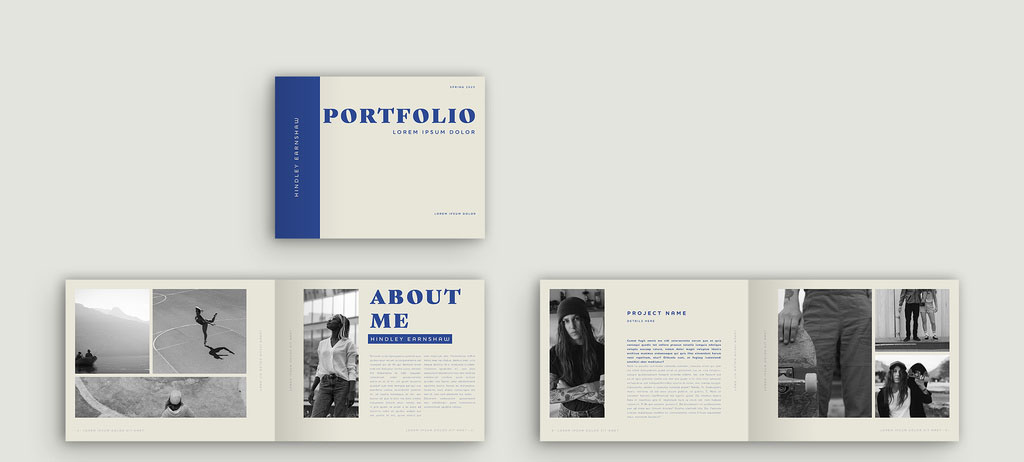 Portfolio Book Layout with Blue Accents