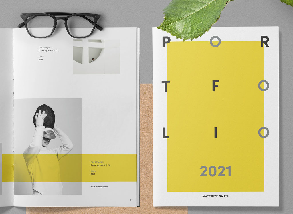 Portfolio Layout with Yellow and Gray Accents