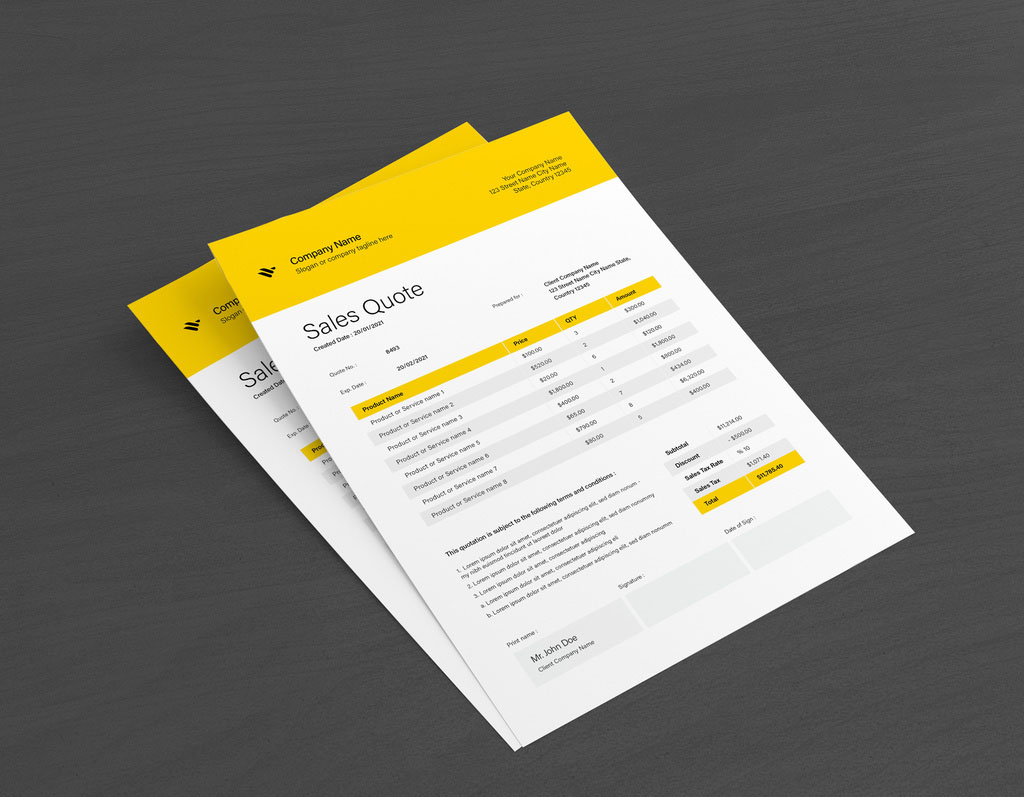 Sales Quotation Layout with Yellow Accents