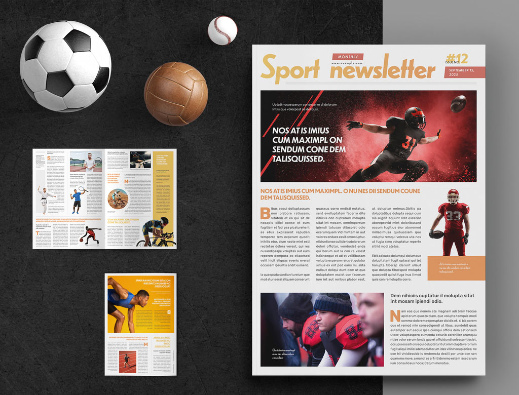 Sport Newsletter Layout with Orange and Yellow Accents