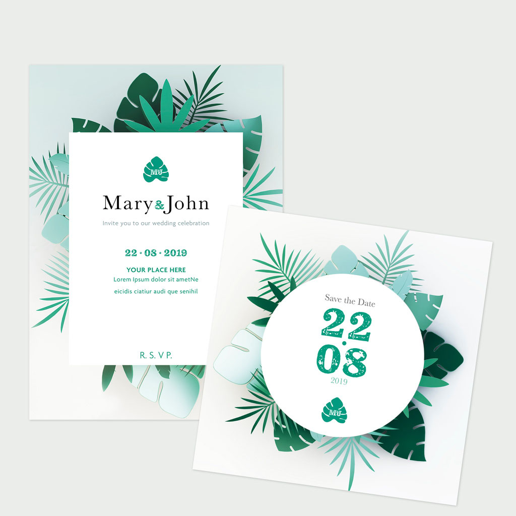 Wedding Suite with Tropical Leaf Illustrations