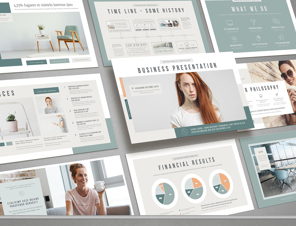 Business Presentation with Mint and Pale Orange Accents