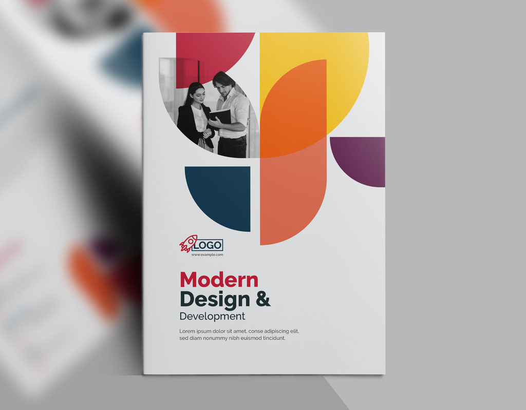 Clean Bifold Brochure Template with Colorful Abstract Layout Premium Vector Accents
