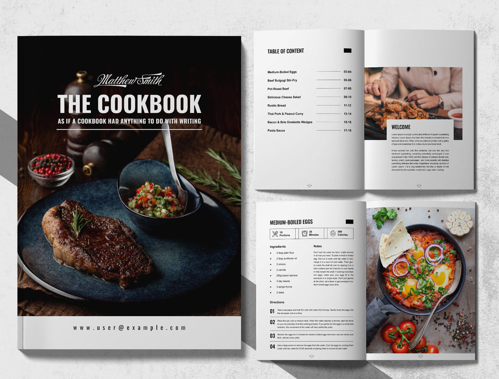 Cook Book Magazine Layout with Black & White Color Layout