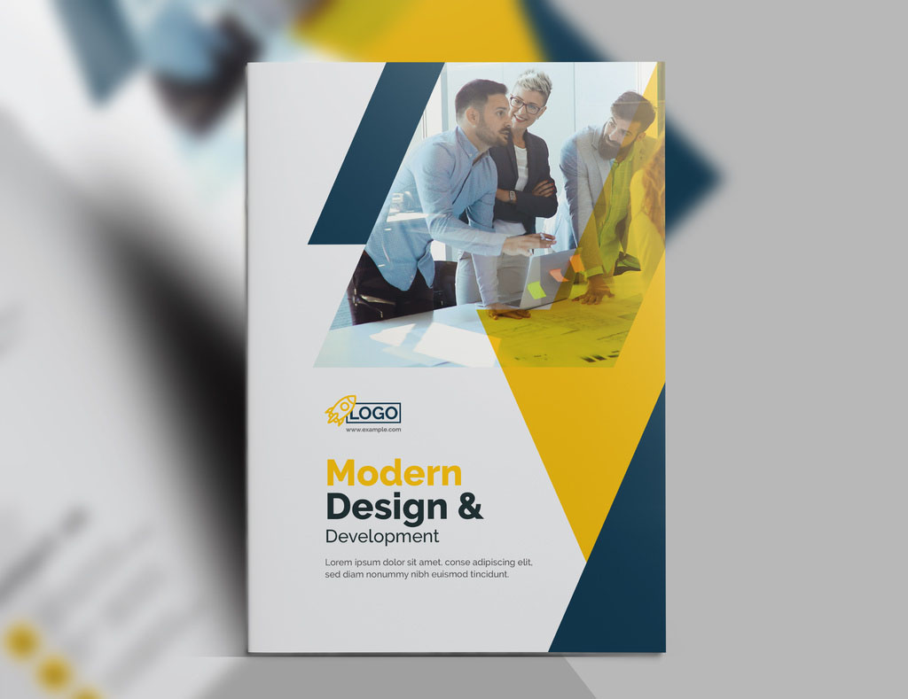 Corporate Bi Fold Brochure Template with Yellow & Dark Vector Accents