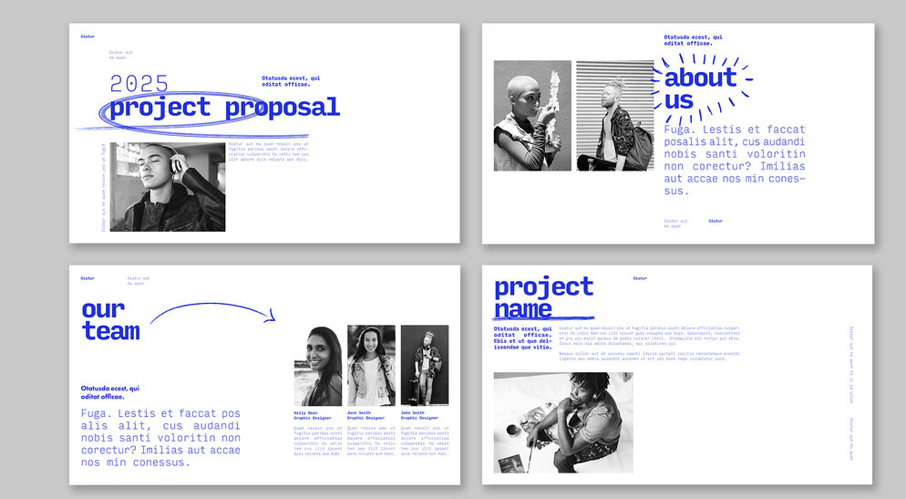 Creative Pitch Deck Layout with Blue Accents
