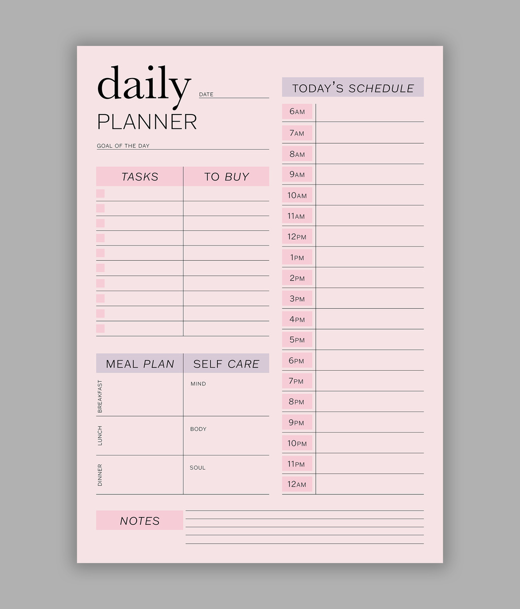 Pink Daily Planner Layout