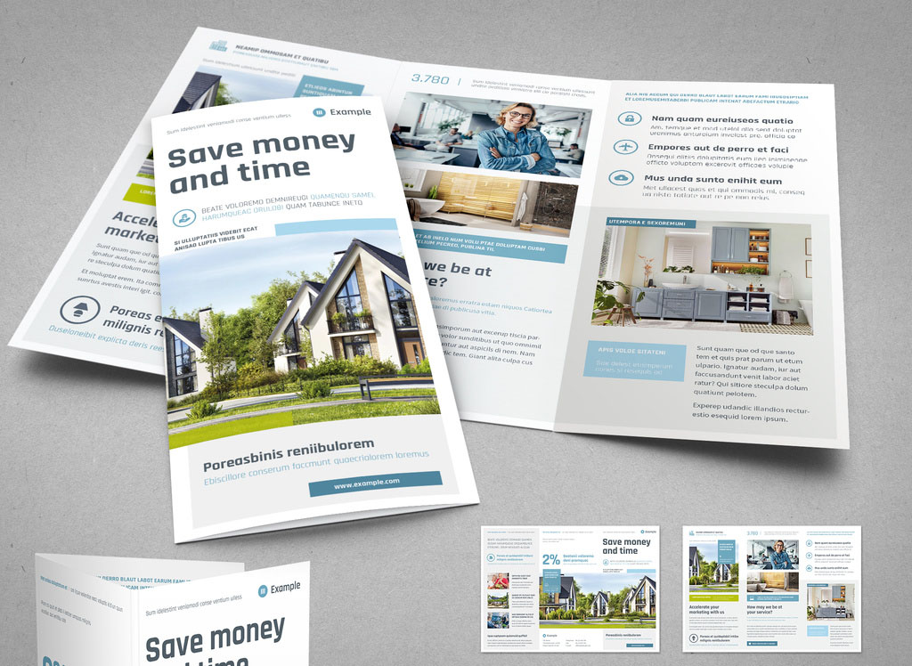 Real Estate Tri-Fold Template with Light Blue Elements