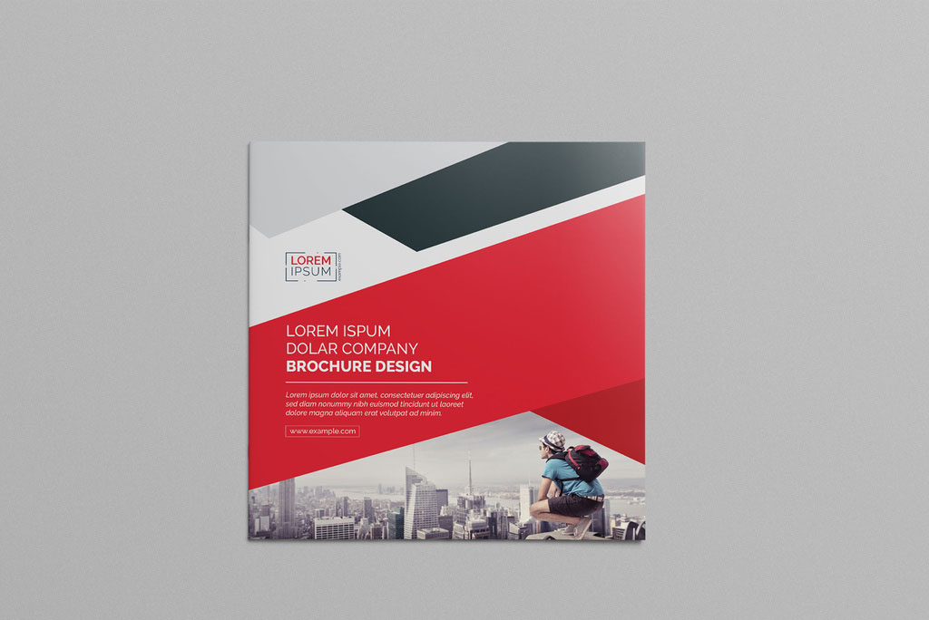 Red Square Bi-Fold Brochure Layout